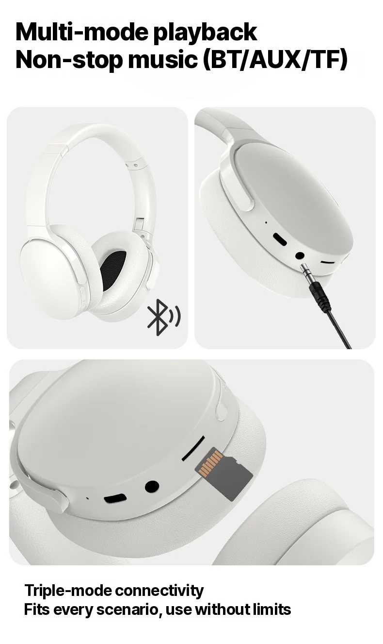Fon Kepala Bluetooth Over-Ear dengan FM, Kad TF, Mod EQ & Mikrofon