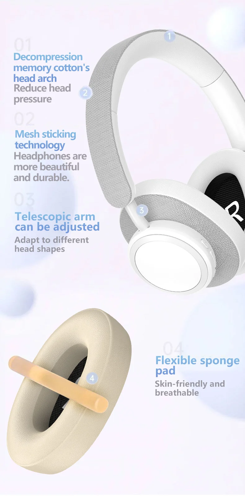 Wireless Over-Ear Headphones with Deep Bass and Long Battery Life