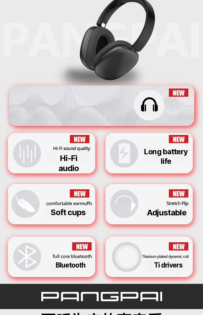 Over-Ear Wireless Bluetooth Headphones with FM Radio and TF Card Slot