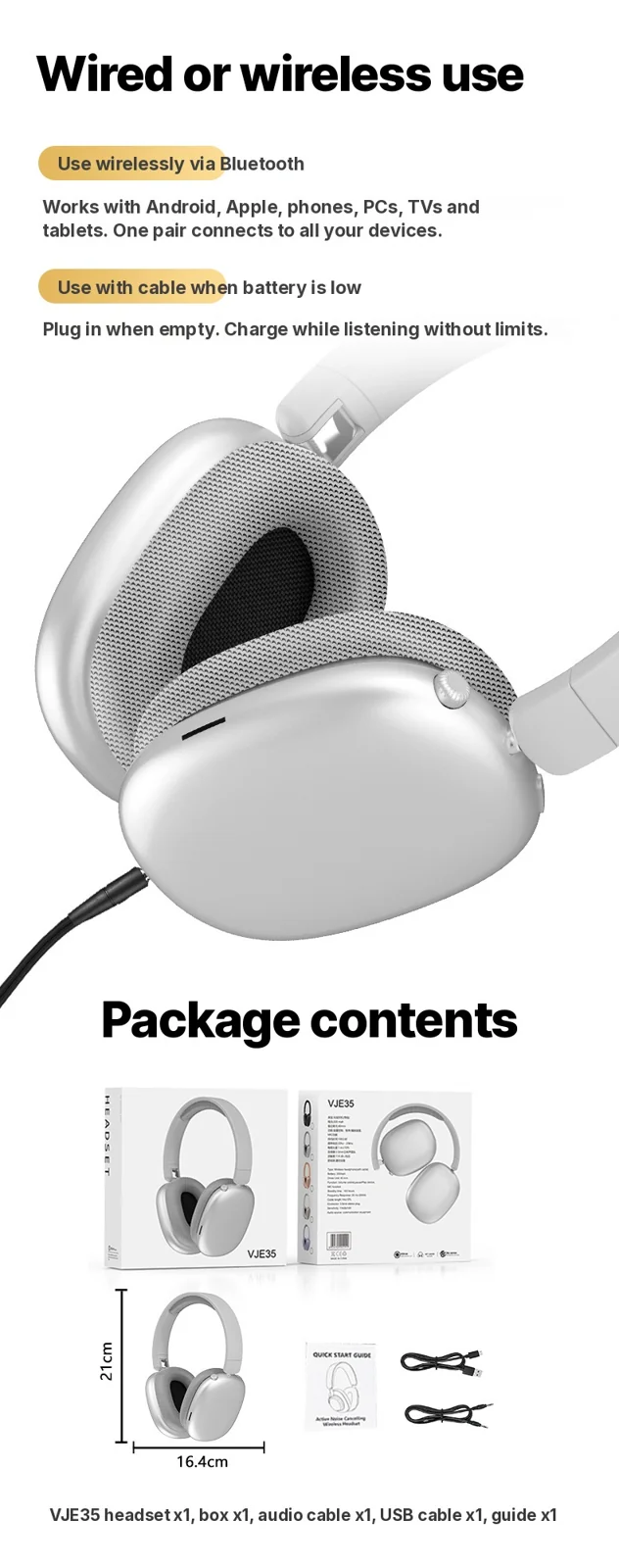 Wireless Bluetooth Over-Ear Headphones with Long Battery Life