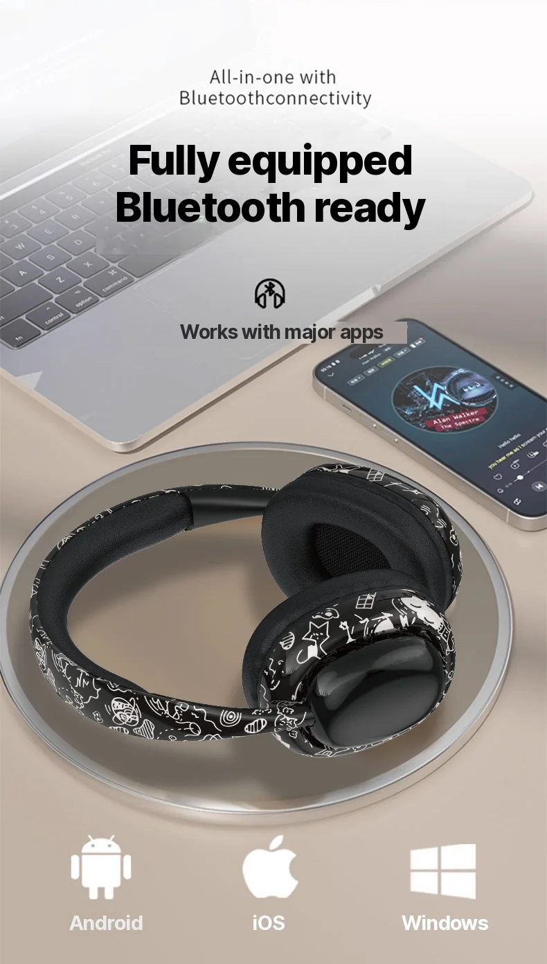Fones de Ouvido Bluetooth Over-Ear com Graves Profundos e Conectividade Sem Fio