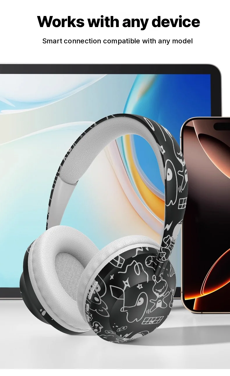 Fon Telinga Tanpa Wayar Over-Ear dengan Bluetooth 5.4 & Slot Kad TF