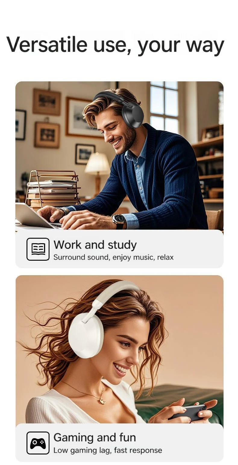 Vezeték nélküli fülön kívüli fejhallgató FM rádióval és Bluetooth 5.4-gyel