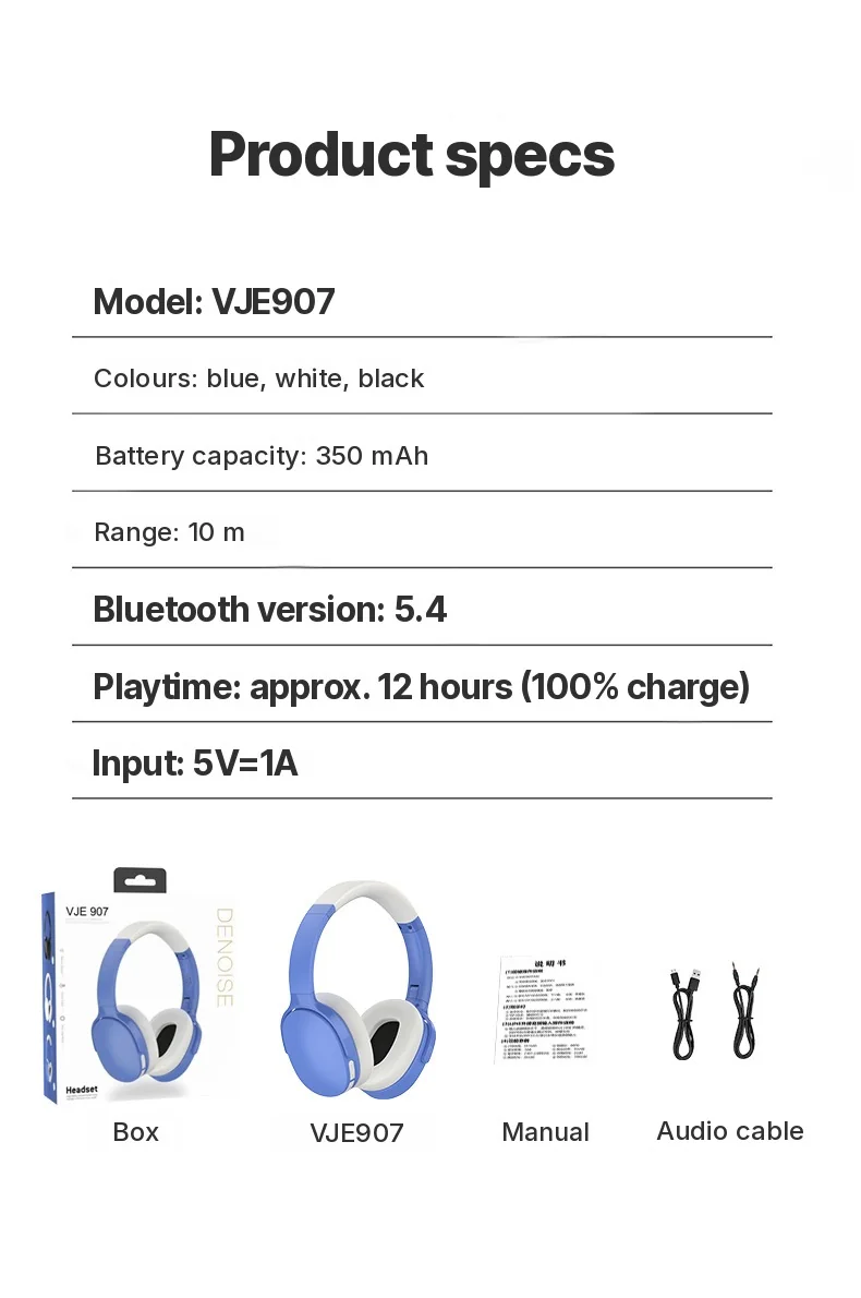 Fon Kepala Bluetooth Over-Ear dengan FM, Kad TF, Mod EQ & Mikrofon