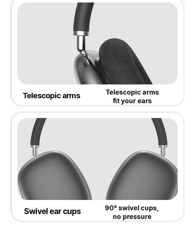 Cuffie Wireless Bluetooth Over-Ear con Bassi Profondi e Ricarica Type-C
