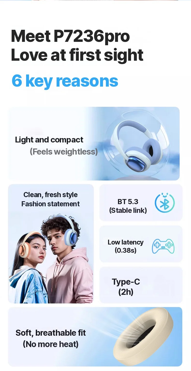 Over-ear trådløse Bluetooth-hovedtelefoner med mikrofon og 40 mm drivere