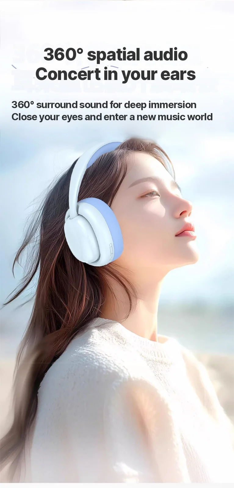 سماعات بلوتوث لاسلكية فوق الأذن مع راديو FM وفتحة بطاقة TF