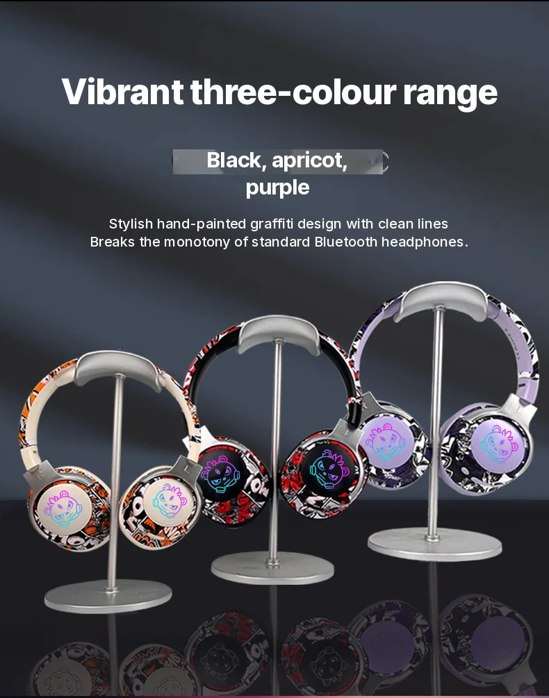 Graffiti Over-Ear Wireless Headphones with FM Radio and Long Battery Life