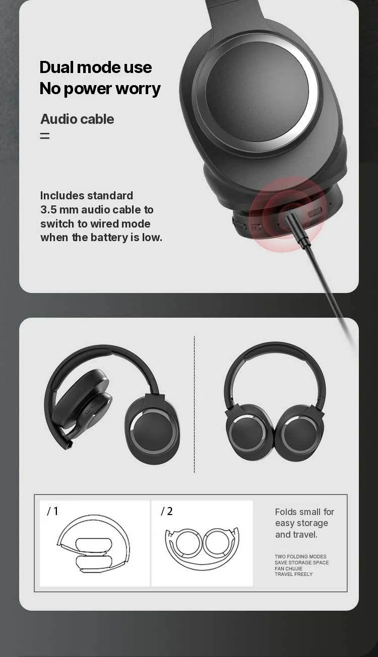 Auriculares Bluetooth inalámbricos supraaurales con radio FM y ranura para tarjeta TF