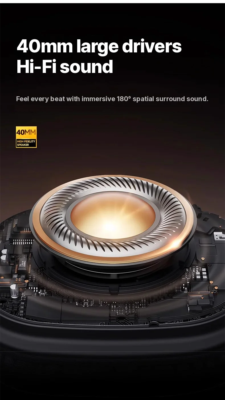 Wireless Bluetooth Over-Ear Headphones with Deep Bass and Type-C Charging