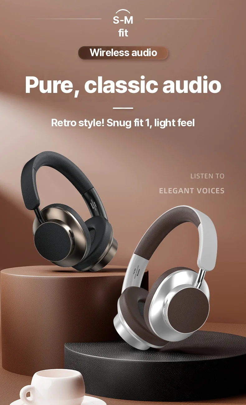 Retro Over-Ear Wireless Bluetooth Headphones with FM Radio and TF Card Slot