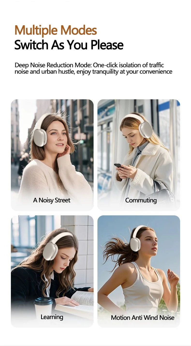 Active Noise Cancelling Wireless Bluetooth Headphones with Mic