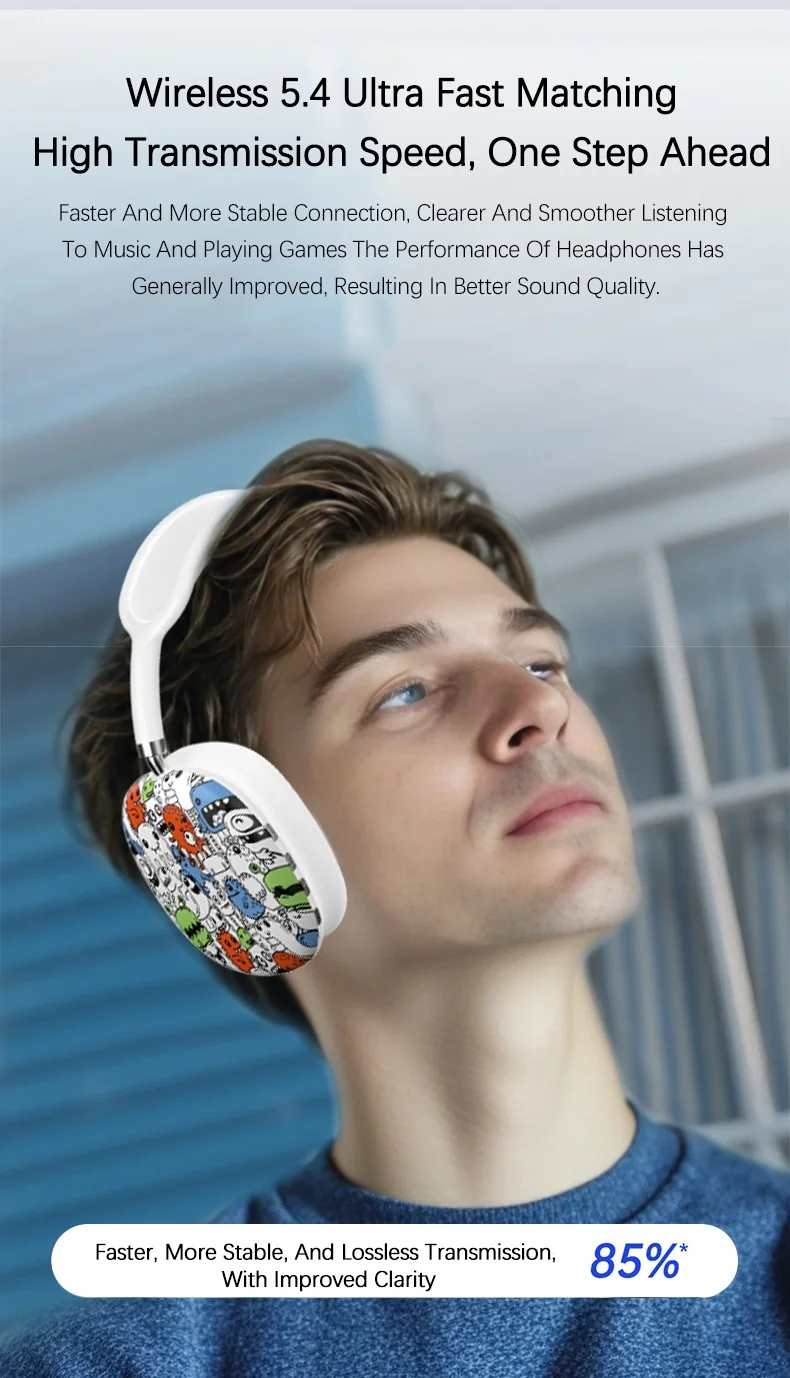 Graffiti Over-Ear Wireless Headphones with TF Card and AUX