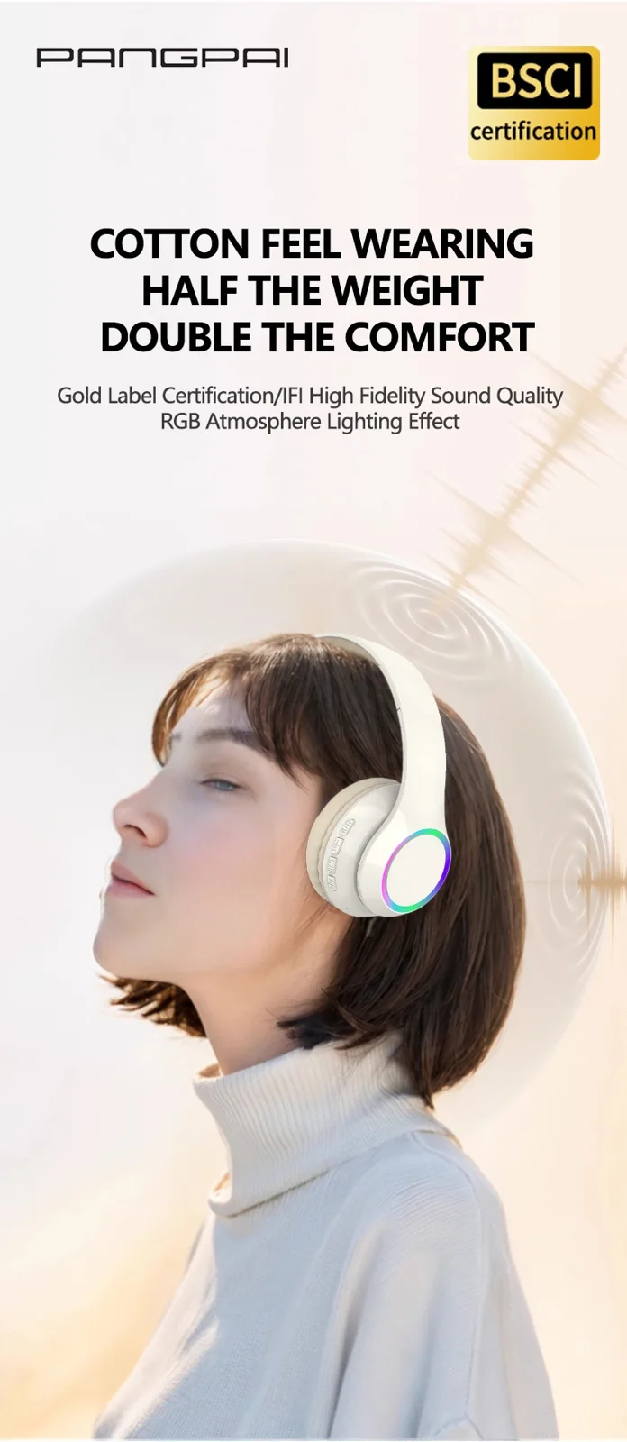Cuffie Wireless Bluetooth Over-Ear con Luci LED e Microfono