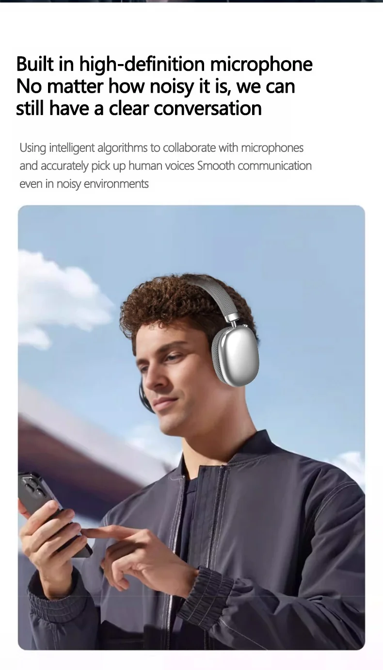 Bezdrátová Bluetooth sluchátka přes uši se slotem na TF kartu a nabíjením Type-C