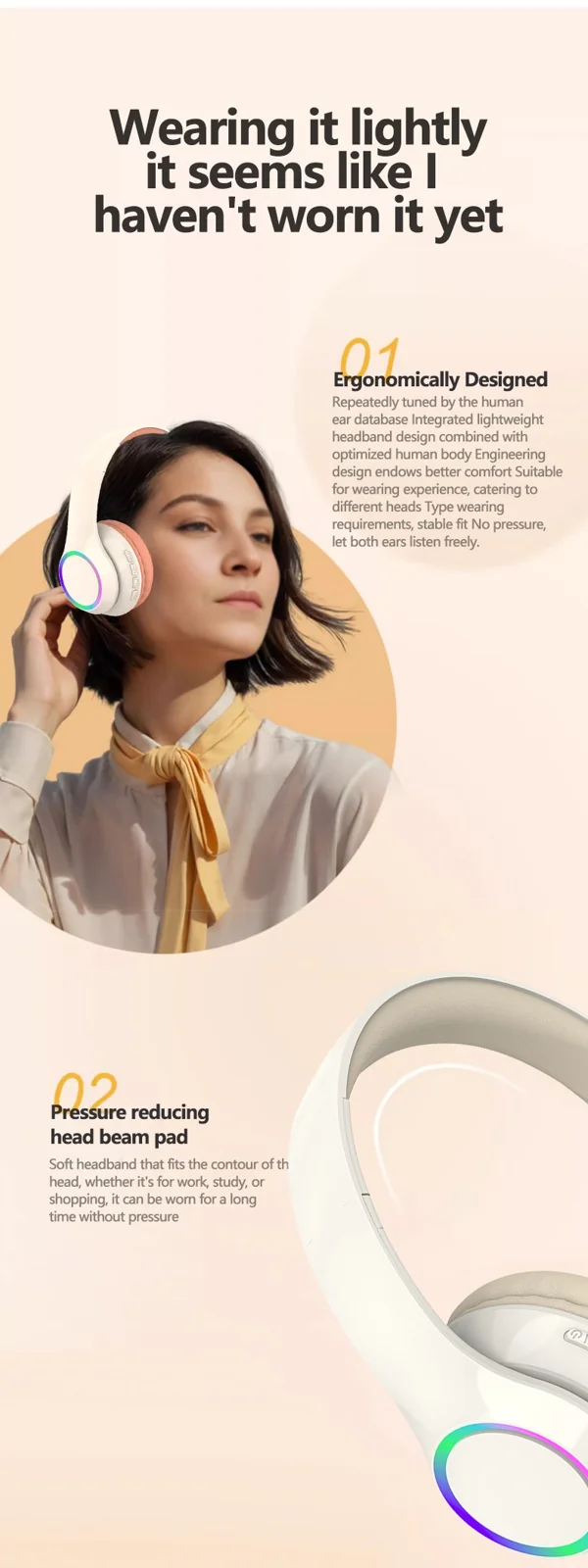 Cuffie Wireless Bluetooth Over-Ear con Luci LED e Microfono