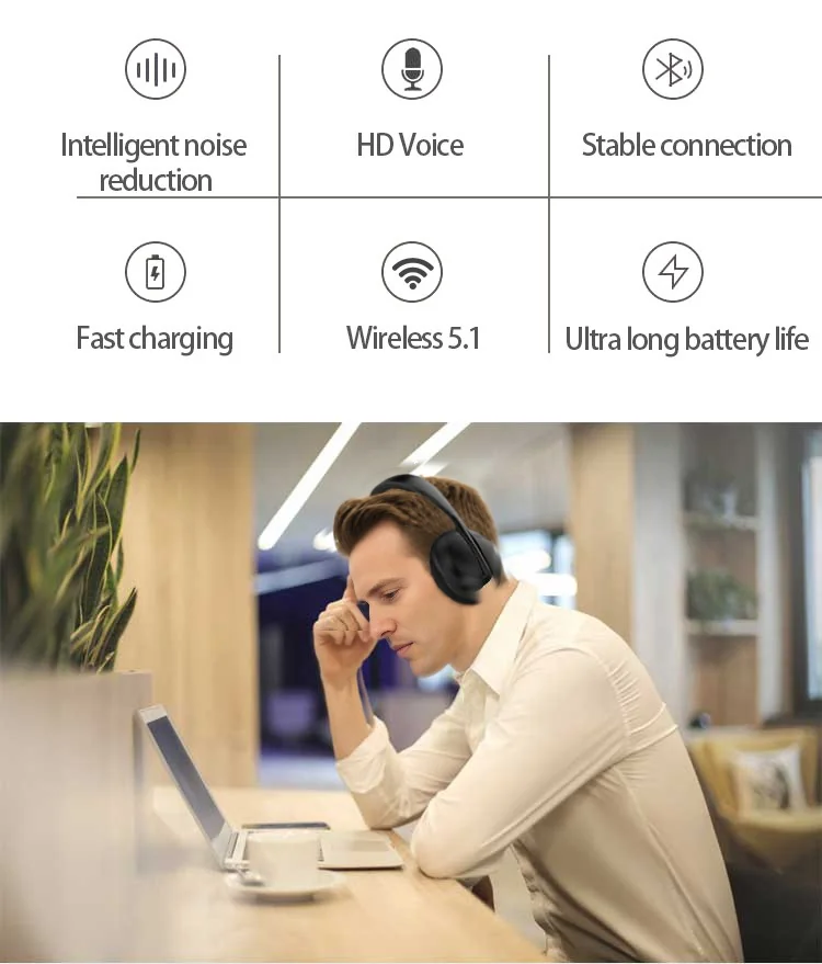 Over-ear trådløse Bluetooth-hovedtelefoner med FM-radio og AUX
