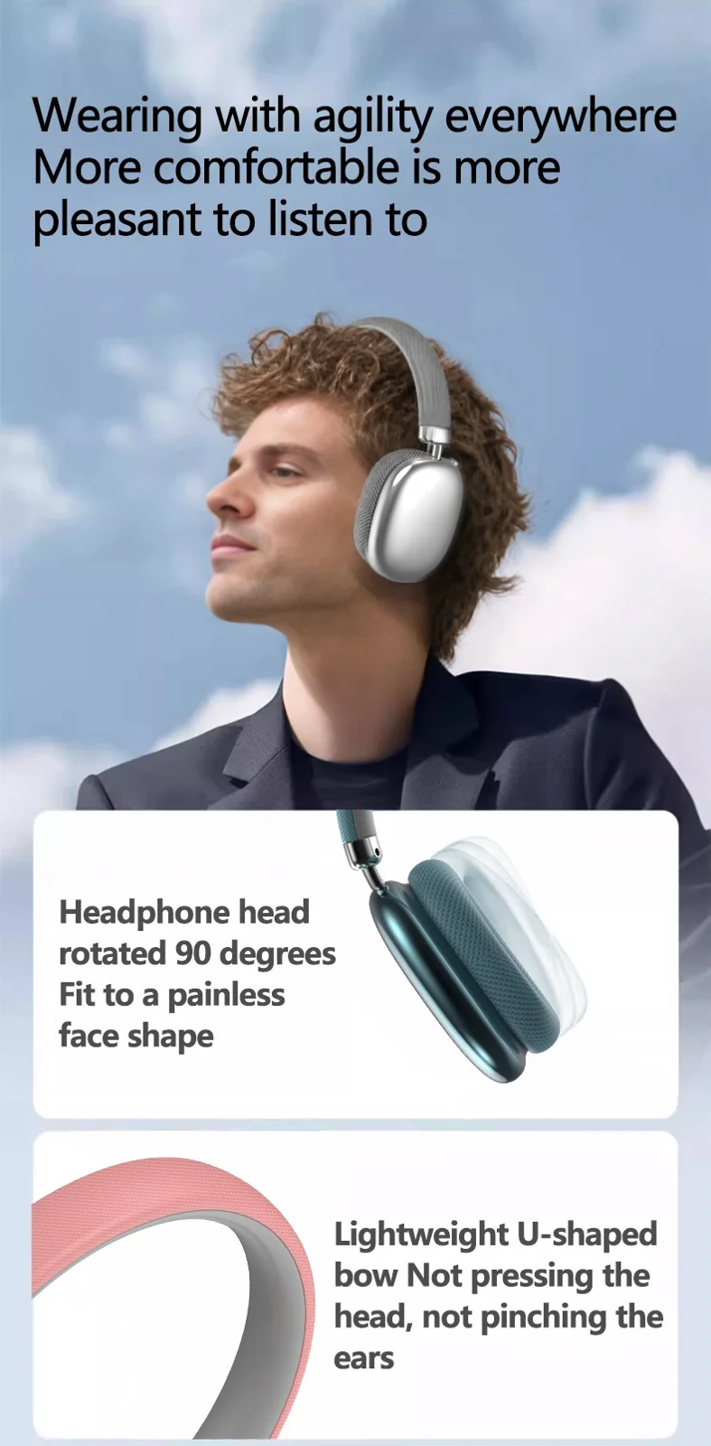 Bezdrátová Bluetooth sluchátka přes uši se slotem na TF kartu a nabíjením Type-C