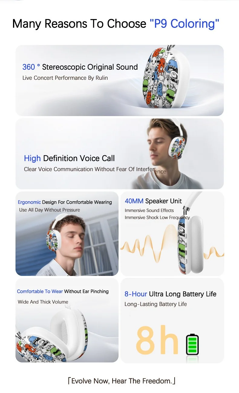 Graffiti Over-Ear Wireless Headphones with TF Card and AUX