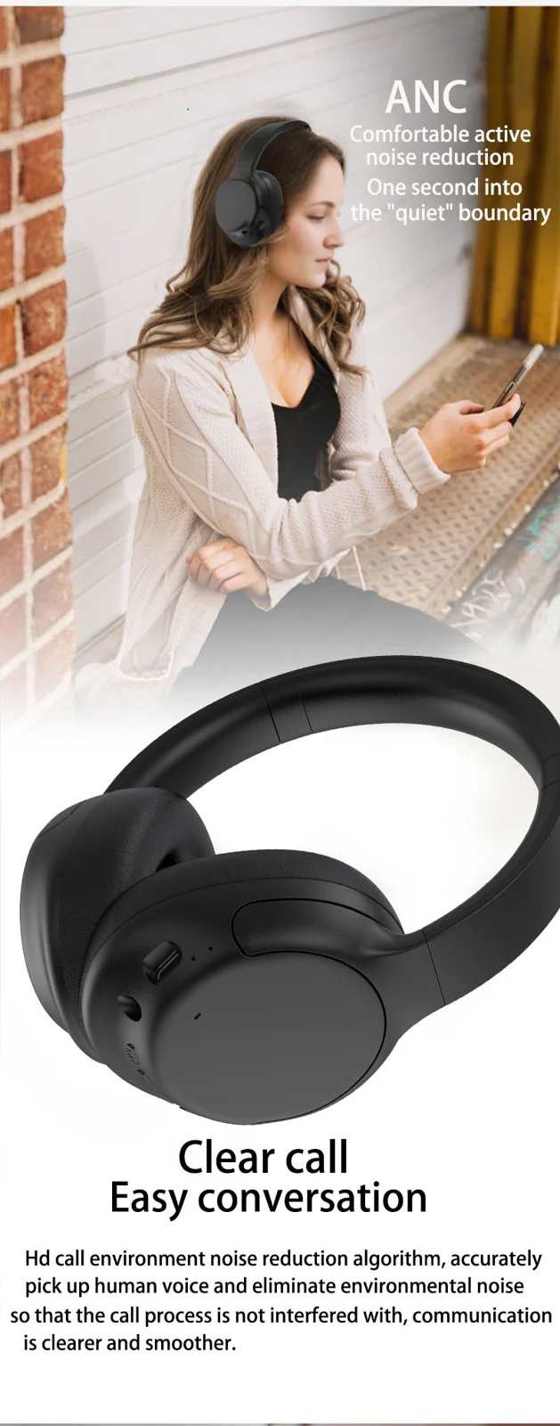 Casque Bluetooth sans fil supra-auriculaire avec réduction active du bruit
