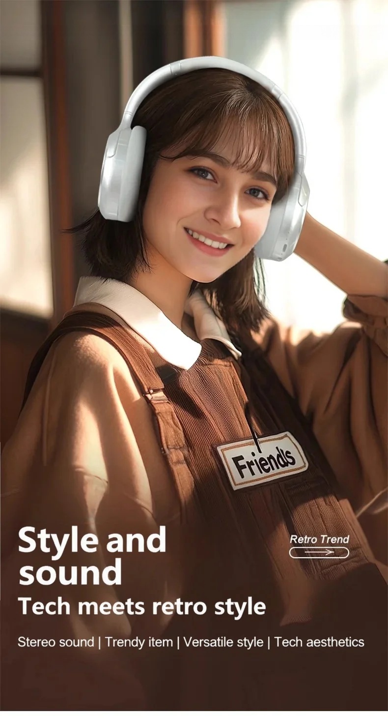 Retro Over-Ear Bluetooth Headphones with FM Radio and Wired Mode