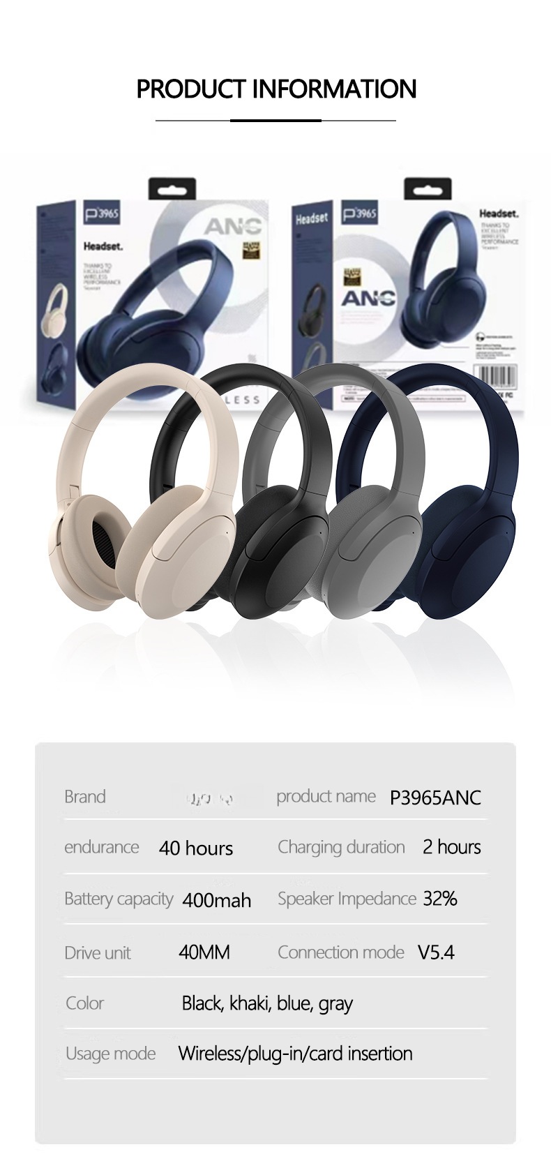 Fones de Ouvido Bluetooth com Cancelamento Ativo de Ruído Over-Ear Sem Fio 5.4