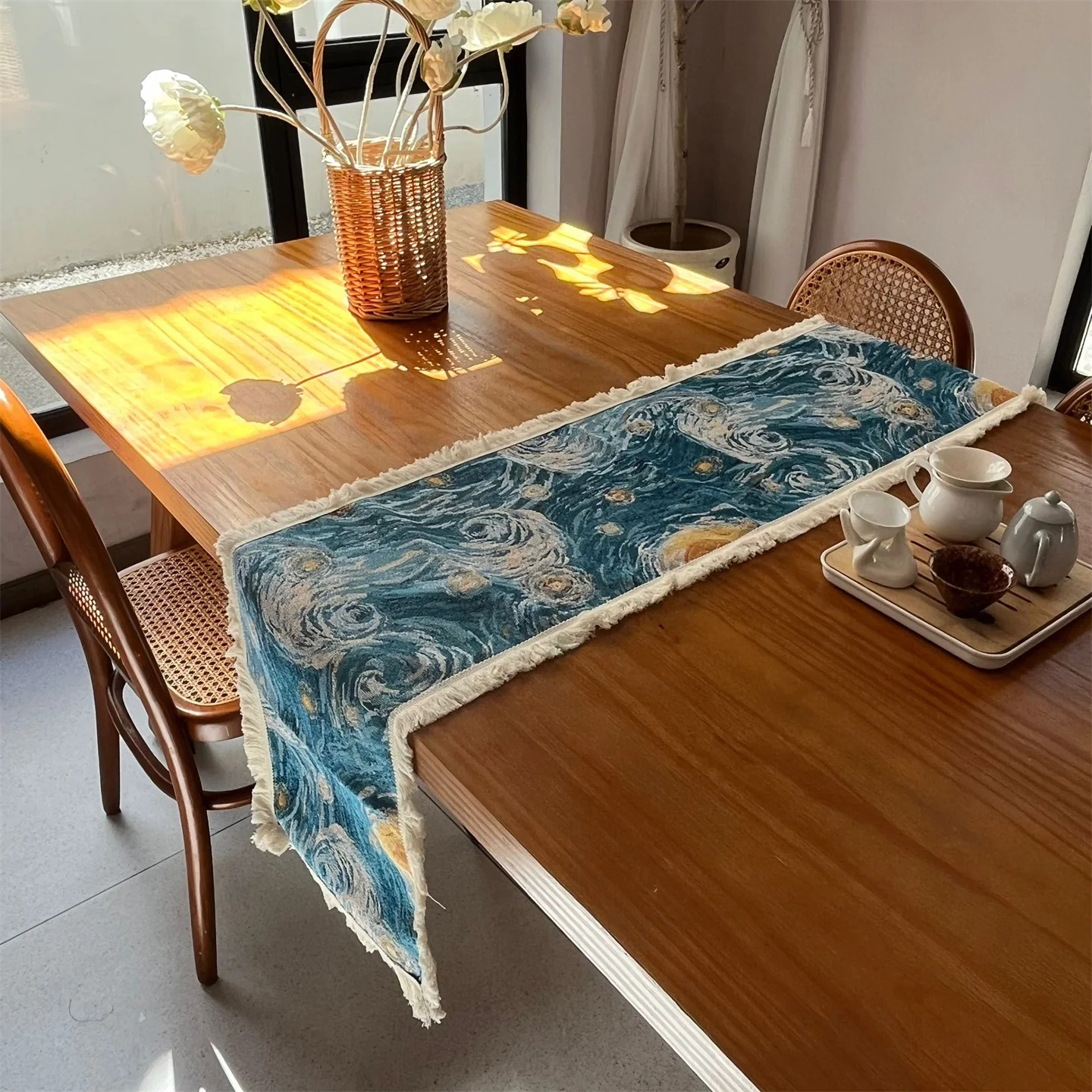Tischläufer im Van-Gogh-Stil aus Baumwollmischung, dekorativer Stoff