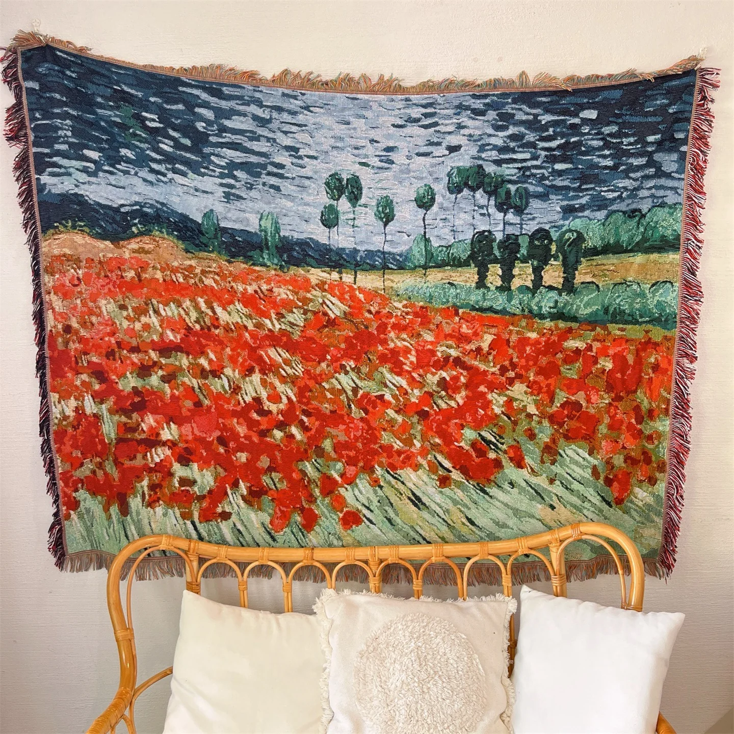 Van Gogh Style Woven Throw Blanket for Sofa Bed Wall Decor 130x160cm