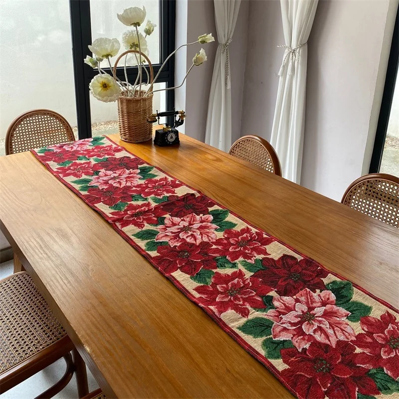 Juleløber med poinsettia i oliemaleri-stil