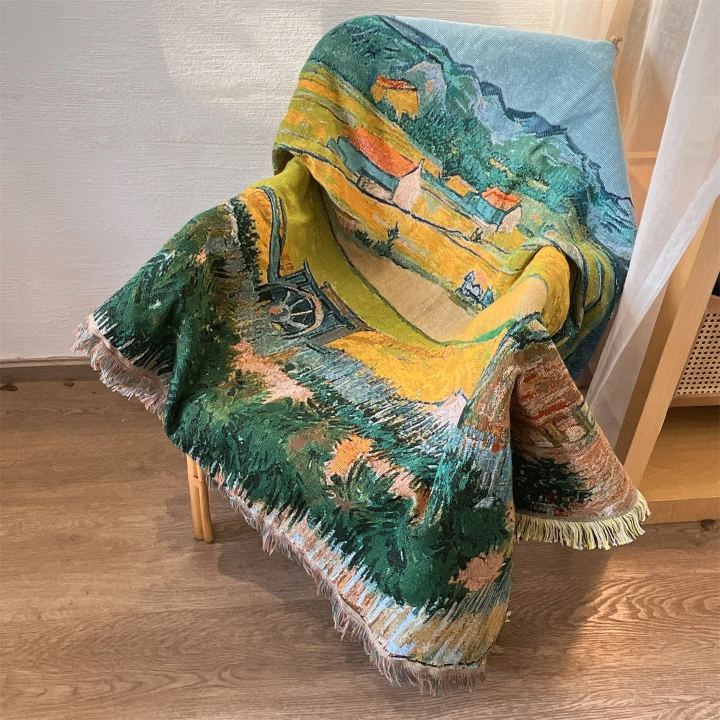 Van Gogh Style Woven Throw Blanket for Sofa Bed Wall Decor 130x160cm
