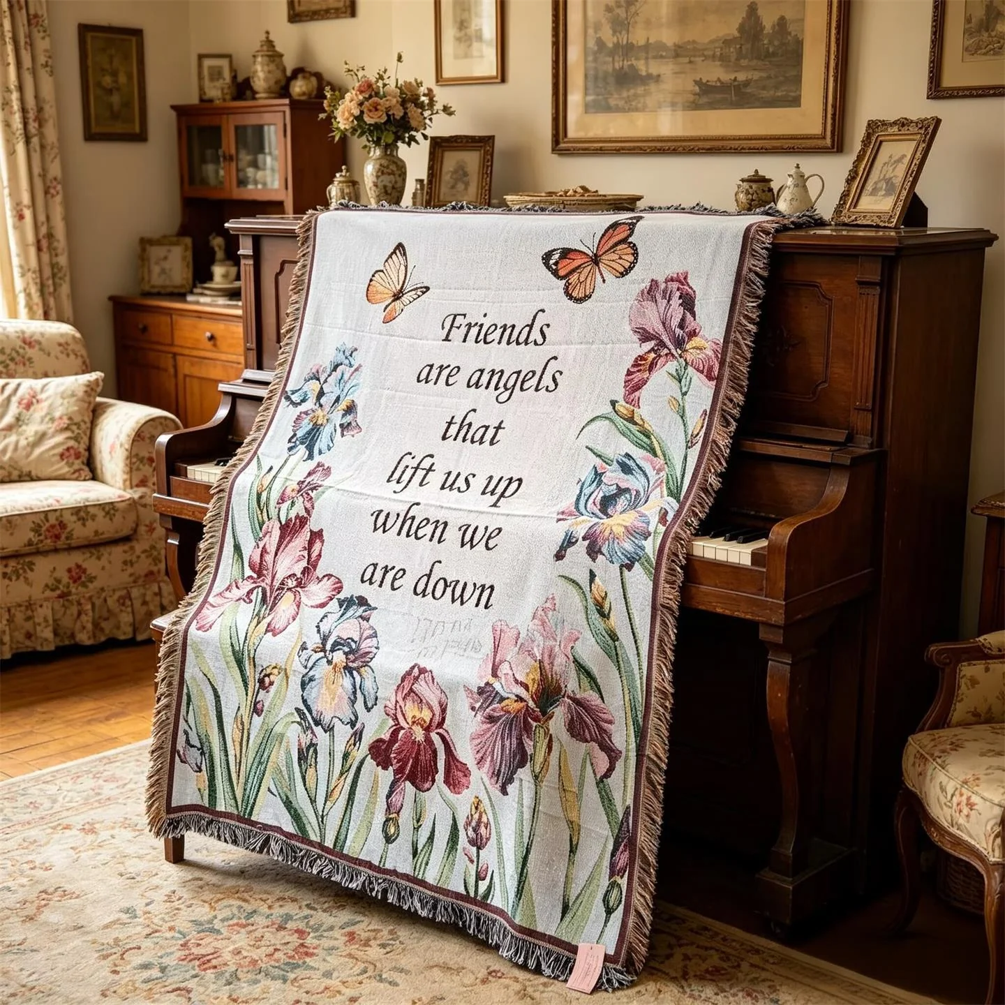 Selimut Hiasan Campuran Kapas untuk Sofa, Penutup Tapestry Bunga