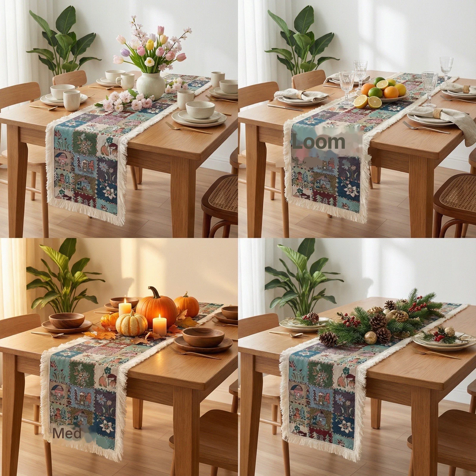 Camino de Mesa Jacquard Mezcla de Algodón Estampado Floral para Decoración de Comedor