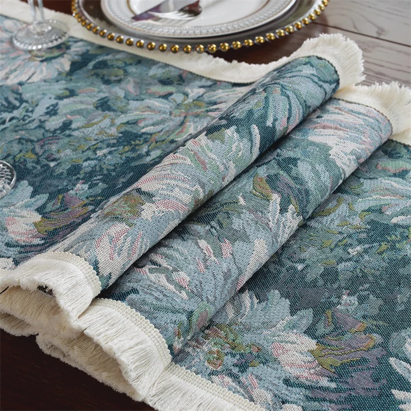 Floral Table Runner Cotton Blend Decorative Cloth for Dining