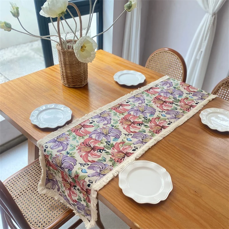 Khăn trải bàn jacquard hoa văn phong cách đồng quê Mỹ cho phòng ăn