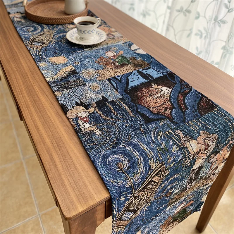 Camino de Mesa Estilo Van Gogh de Mezcla Algodón y Lino para Decoración