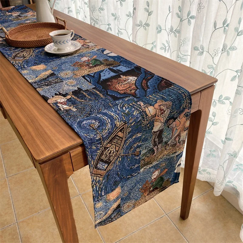 Camino de Mesa Estilo Van Gogh de Mezcla Algodón y Lino para Decoración