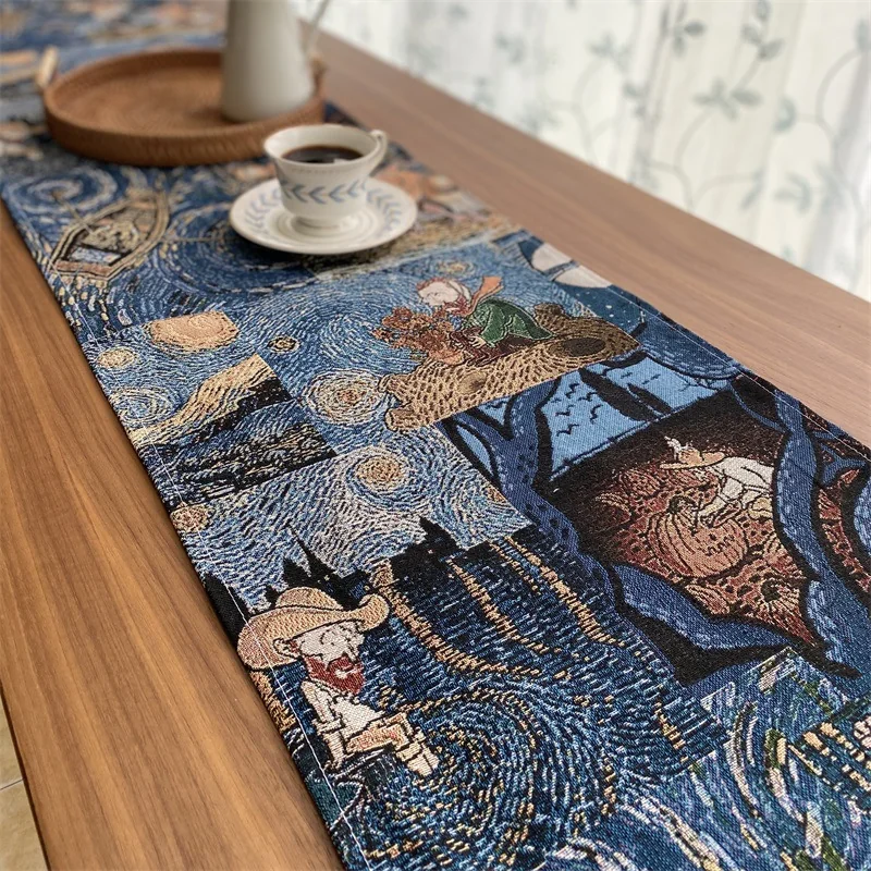 Camino de Mesa Estilo Van Gogh de Mezcla Algodón y Lino para Decoración