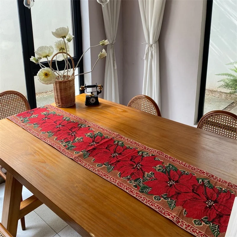 Juleløber med poinsettia i oliemaleri-stil