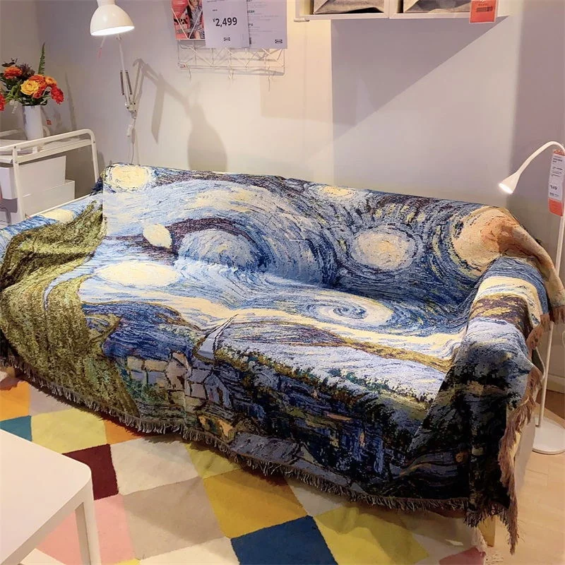 Van Gogh Stjernenatten sofa-tæppe i bomuldsblanding dekorativt betræk
