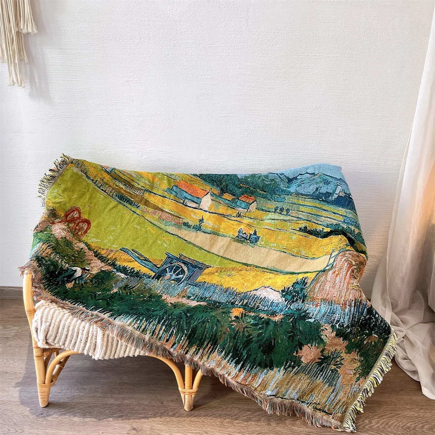 Van Gogh Style Woven Throw Blanket for Sofa Bed Wall Decor 130x160cm