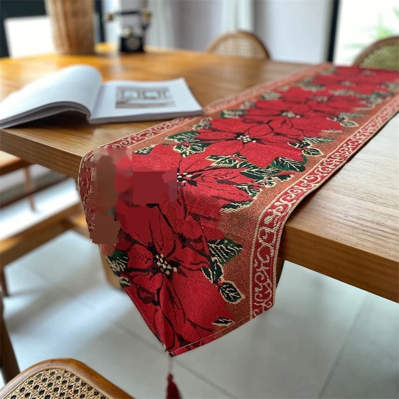 Juleløber med poinsettia i oliemaleri-stil