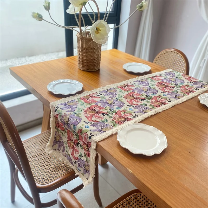 Khăn trải bàn jacquard hoa văn phong cách đồng quê Mỹ cho phòng ăn