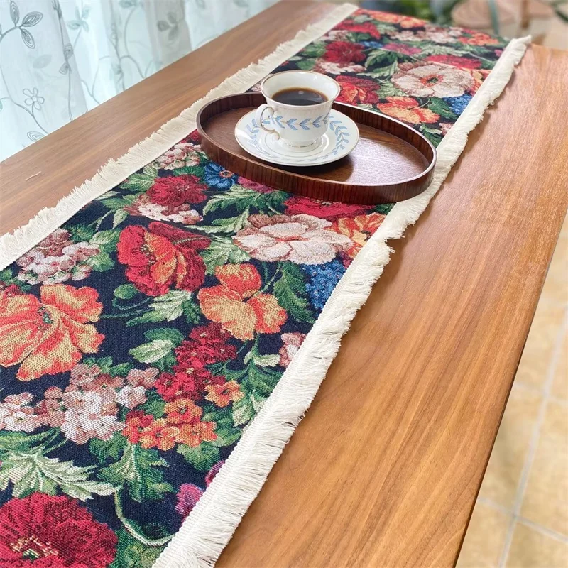 Country Style Bordløper i Bomullsblanding med Blomstermotiv