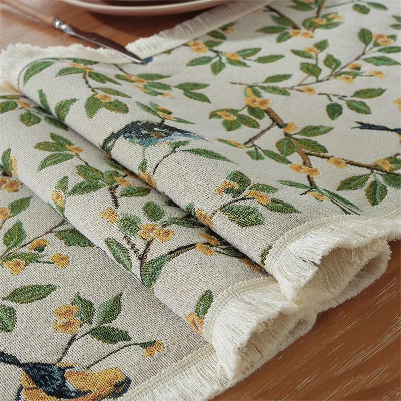 Camino de Mesa Jacquard Mezcla de Algodón Estampado Floral para Decoración de Comedor