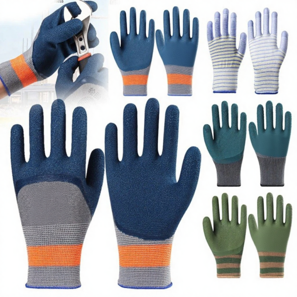 Garden Gloves Anti-Slip Wear-resistant Latex Labor Safety Protection Glove Construction Site Heavy Duty Rubber Coated Work Glove