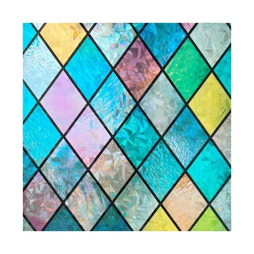 Colorful Stained Glass Window Film, Rainbow Door Privacy Films Static Cling Window Tint Decorative Window Decal Anti UV for Home