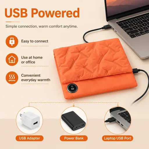 Rechargeable Hand Warmer Muff, USB Electric Heating Pad with Digital Display Temperature Control, 3 Heat Levels Portable Far Infrared Heated Cushion for Outdoor Winter Use Men Women(orange)