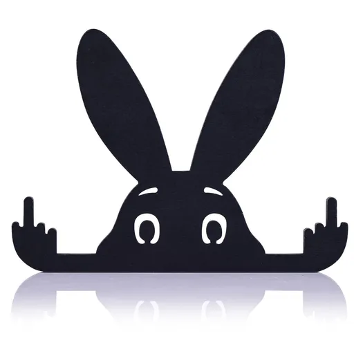 Funny Middle Finger Rabbit, Adorable Black Rabbit Statue with Raised Middle Finger, Black Rabbit Decor, (Rabbit -5.9 in)