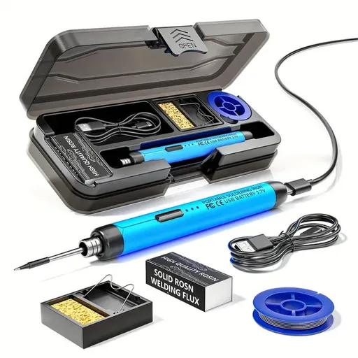 Blue Portable Cordless Soldering Iron Kit 5V 8W USB Rechargeable - 3 Temperature Settings, Fast Heating Mini Soldering Tool for Circuit Boards, Electronics Repair, Wiring and DIY Projects