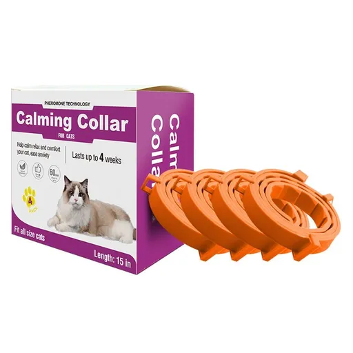 Orange Pet Calming Collar 4 Pack (38cm) - Waterproof Silicone Cat Collar Custom Fit for All Breeds - Anxiety Relief & Stress Reduction